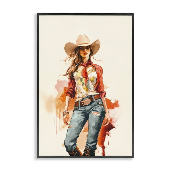 Stupell Industries Wild West Cowgirl Charm People Painting Black Framed Art Print Wall Art, 12 x 18