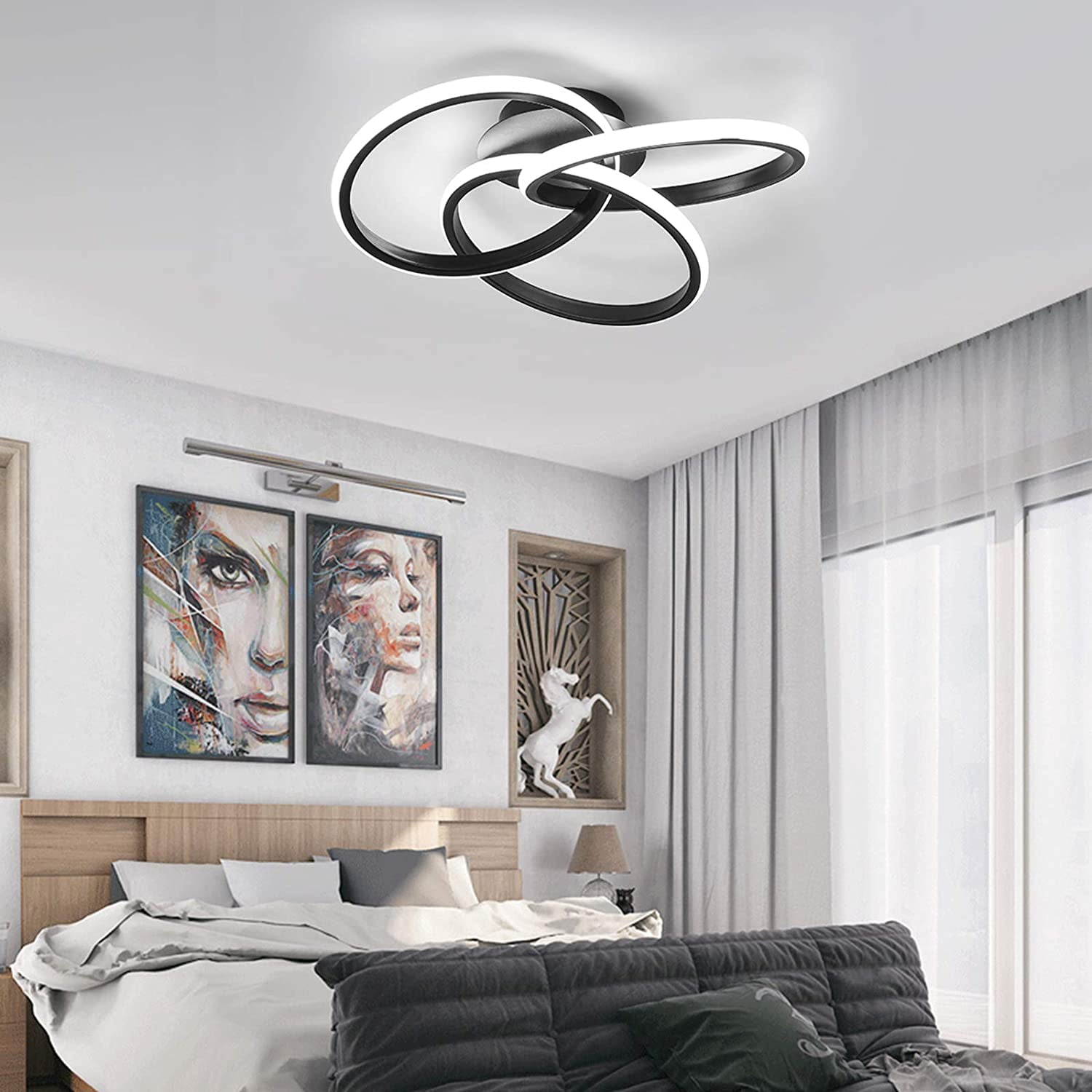 MONIPA Modern Ceiling Light Black 52cm/30w/Infinite Dimming with Remote Control/US Standard