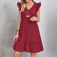 thumbnail image 2 of LWavelet Women's V-Neck Ruffle Sleeve Tiered Mini Dress for Casual & Party Wear Wine XL, 2 of 5