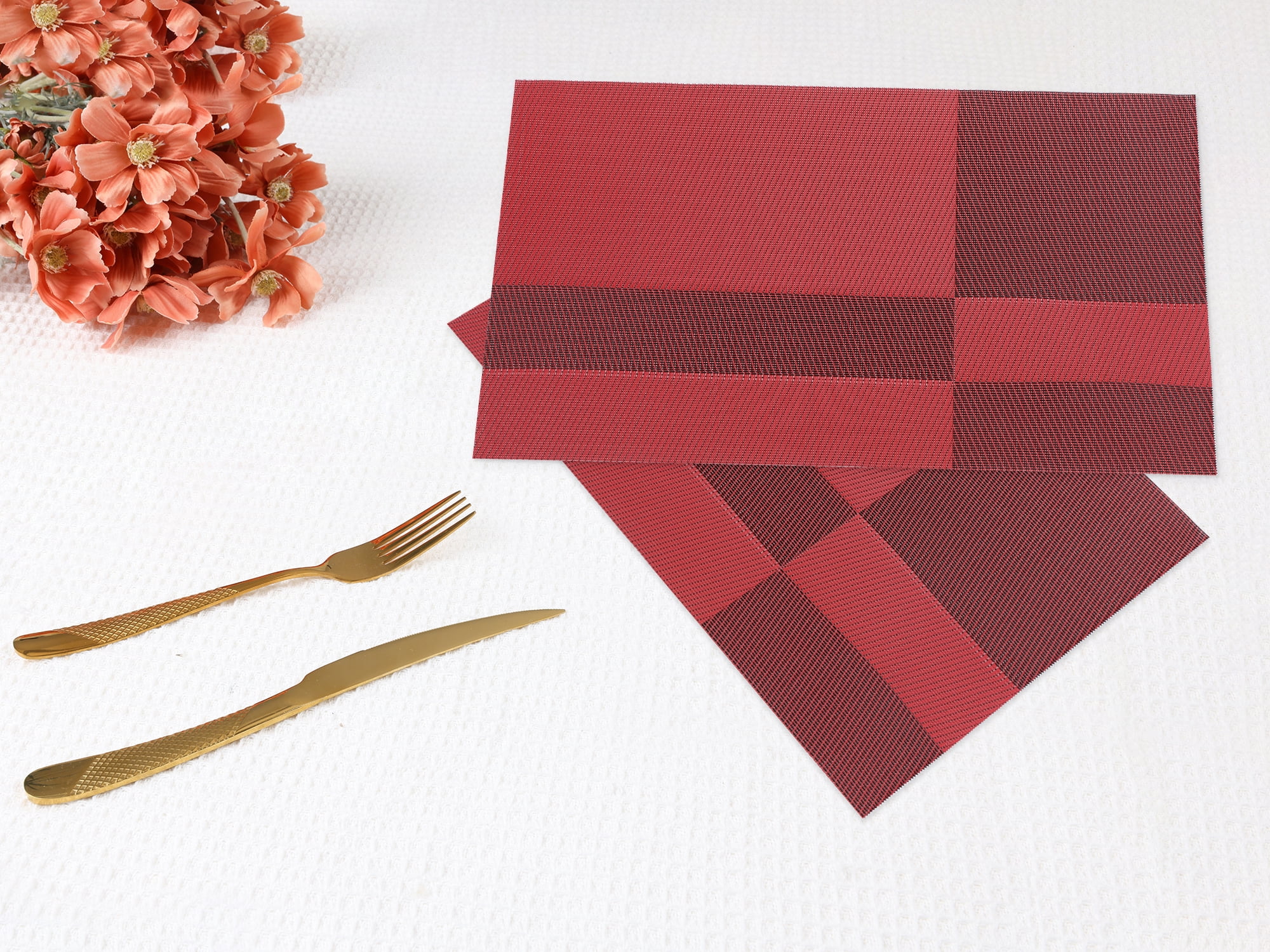 Unique Bargains Set of 8 Placemats for Kitchen Table Decor Red