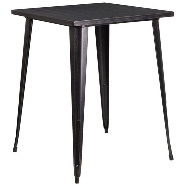 Pemberly Row 33" Square Metal Bar Table in Black and Antique Gold