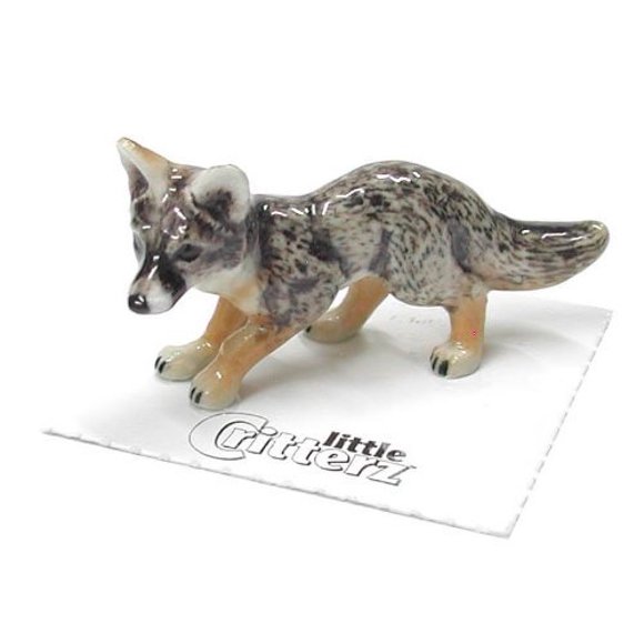 Little Critterz Renard - Grimpeur de Renard Gris - Décoration Maison Figurine Miniature en Porcelaine