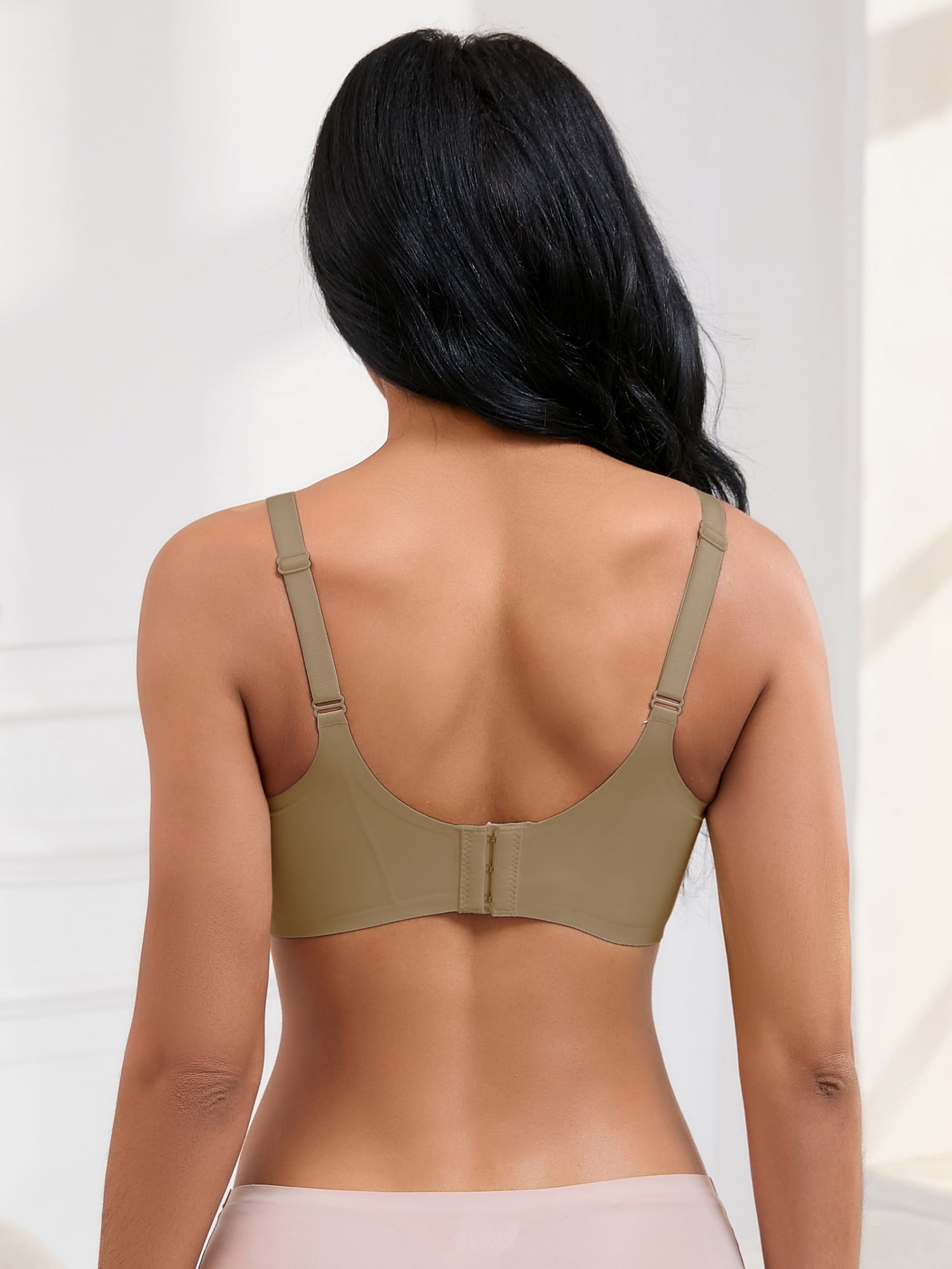 Unique Bargains Women's Padded Breathable Bras Push Up Mesh Wirefree Bras S Brown