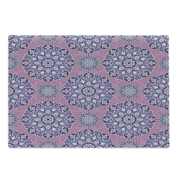 Purple Mandala Cutting Board, Middle Eastern Oriental with Ornamental Featured Lines, Decorative Tempered Glass Cutting and Serving Board, Large Size, Dried Rose Pale Blue, by Ambesonne