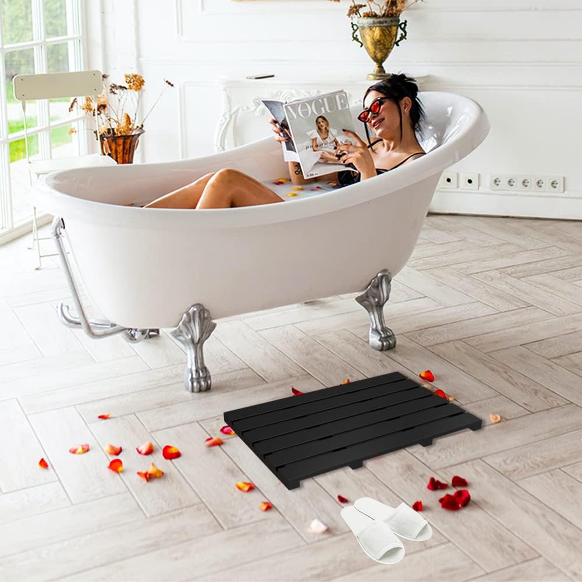 Bambloom Bath Mat for Bathroom,Non-Slip Shower Mat Outside Shower,21x14in,Black