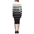 thumbnail image 3 of Vestido de suéter de rayas para mujer INSPIRE CHIC, de manga larga, elástico, cuello redondo, ajustado, de punto acanalado, casual, largo, color blanco, 3 of 6