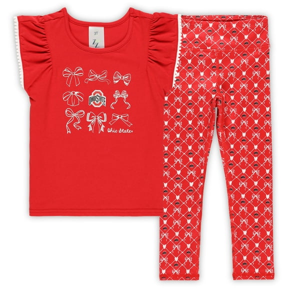 Girls Toddler ZooZatz Scarlet Ohio State Buckeyes Tri-Blend Bow Legging and Shirt Set