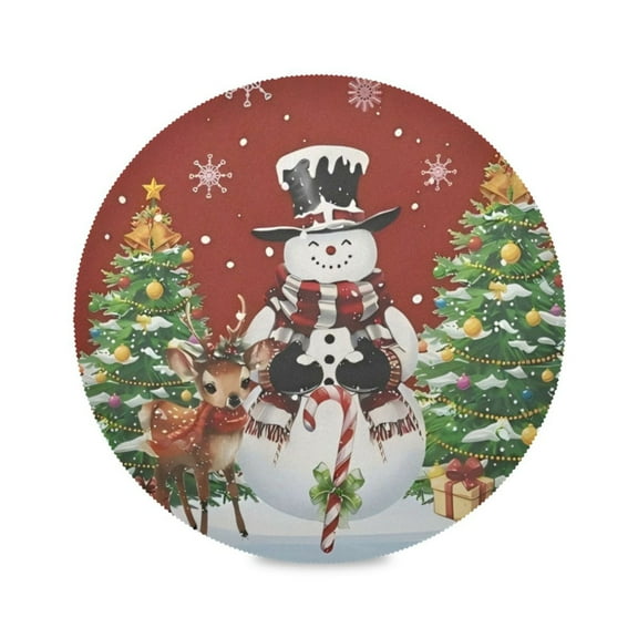 WOBOGO Christmas Snowman Round Placemats Set of 1 Heat Resistant Washable Kitchen Table Decorations 15.4in