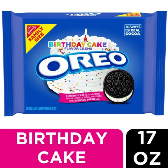 Oreo Birthday Cake Chocolate Sandwich Cookies Family Size 17 oz - Pack of 2