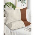thumbnail image 2 of Boho Brown Leather Texture Pillow Covers King Size 2 Pack, Modern Yellow Striped Soft Bed Throw Pillowcases Breathable Cooling Long Lumbar Body Pillow Sham Cover for Bed Sofa 20''x36'', 2 of 7