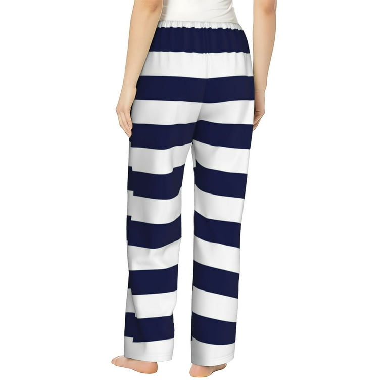 JUNZAN Navy Blue White Striped Women's Pajama Pants Long Pajama Bottoms  Pants with Stretch Drawing at  Women's Clothing store