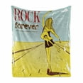 thumbnail image 1 of Rock Music Soft Flannel Fleece Blanket, Grunge Forever Lettering a Young and Bass Guitar Walking on Road, Cozy Plush for Indoor and Outdoor Use, 70" x 90", Pale Green and Pale Blue, by Ambesonne, 1 of 5