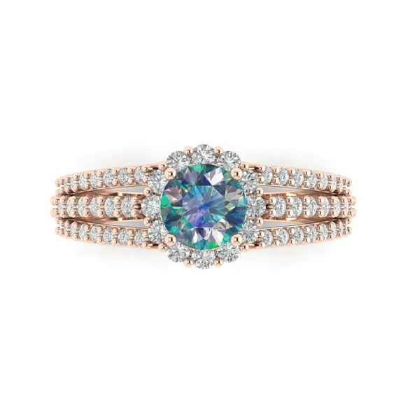 Halo Engagement Ring for Women - 1.83ct Blue Moissanite in 18K Rose Gold Promise Ring