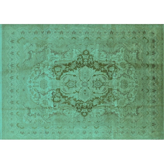 Ahgly Company Machine Washable Indoor Rectangle Oriental Turquoise Blue Industrial Area Rugs, 7' x 9'