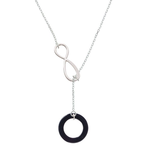 Delight Jewelry Acrylic 7/8" Ring Black Silver tone Elegant Infinity Lariat Necklace