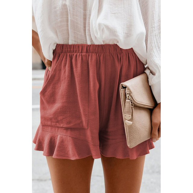 Pantalones cortos casuales de algodón de verano para mujer, estilo europeo, color sólido, cintura alta, plisados, sueltos y rectos