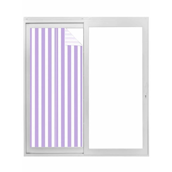 Purple Striped Window Privacy Film, Modern Farmhouse Purple White Stripes Static Cling UV Sun Blocking Tint Film Heat Control Windows Films for Bedroom Bathroom, Window Stickers 23.6"x59"