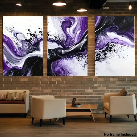 3pcs, 2D Frameless Canvas Prints, Home Decor Art Set - Purple and Black Marble Texture Canvas Wall Art, Modern Abstract Ink Painting for Living Room, Bedroom, Office Decoration, Perfect Room Decor,