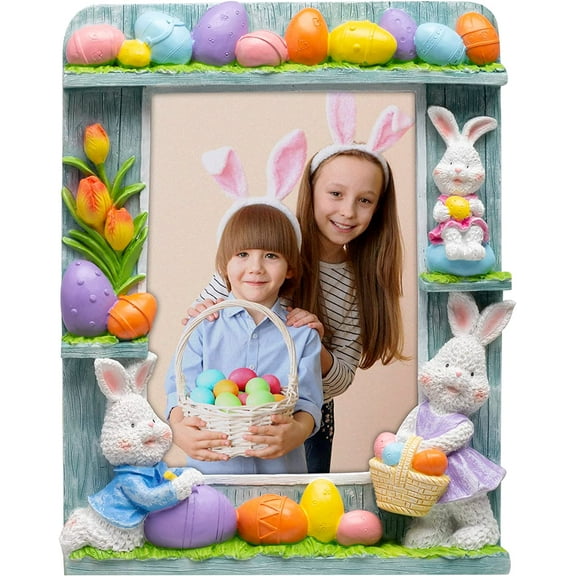 Fine Photo Gifts 5x7 Bunnies and Eggs Resin Easter Picture Frame