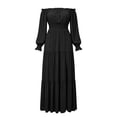 thumbnail image 5 of qafoshin Off Shoulder Dresses for Women Long Sleeve Solid Color Slit Maxi Dress, 5 of 6