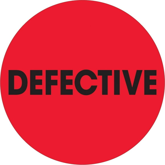 Discount Tag & Label 'Defective' Labels/Stickers 2' Circle Fluorescent Red 500 Labels Per Roll (1 Roll)
