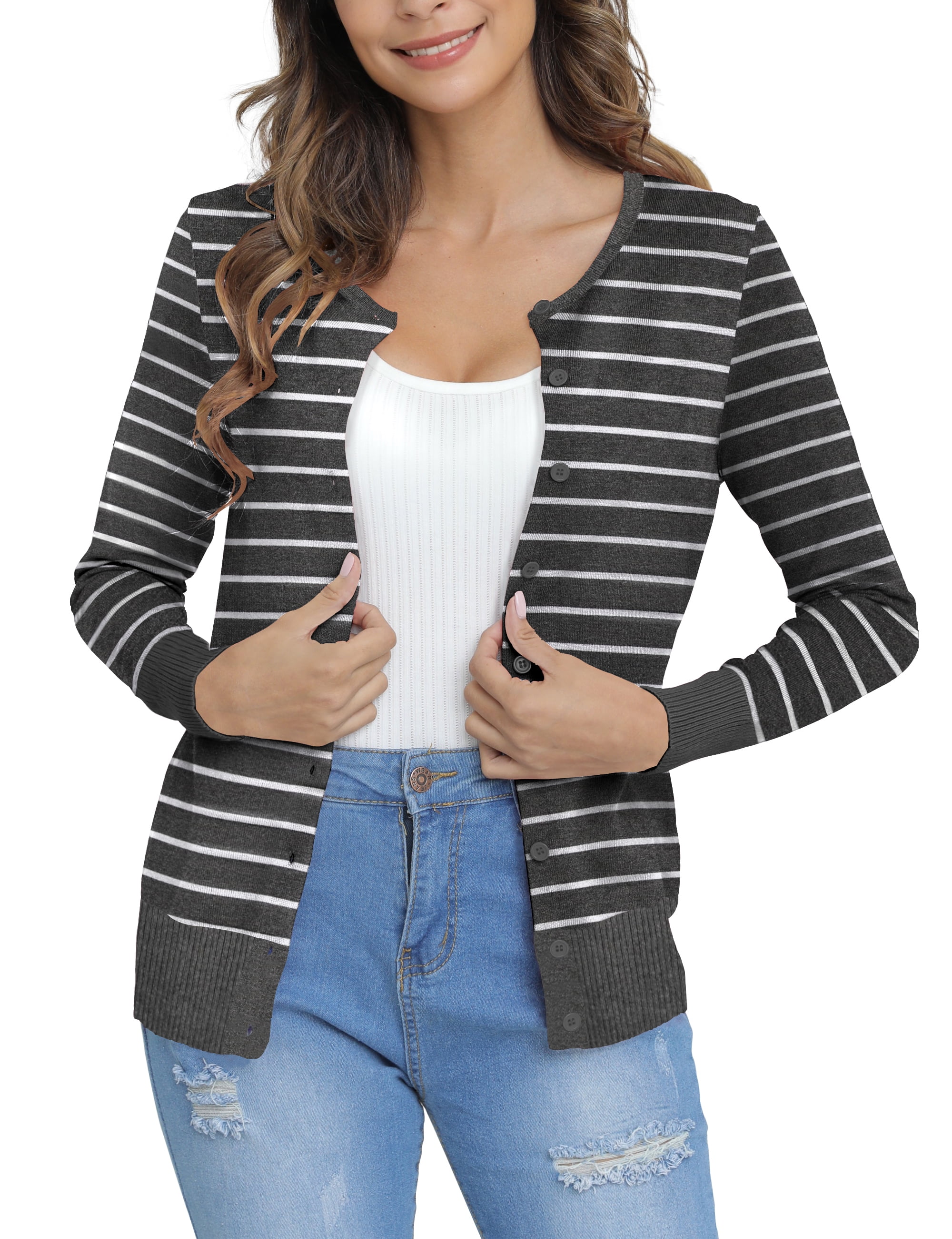 a.Jesdani Womens Cardigans Lightweight Soft Knit Crewneck Cardigan