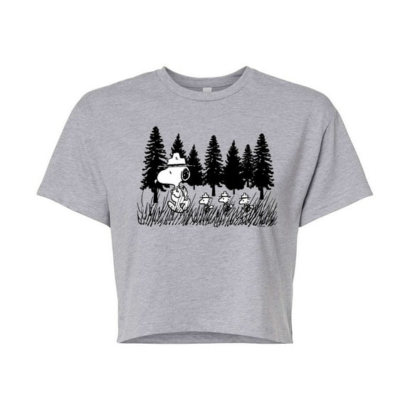 Peanuts - Troopping Along - Juniors Cropped Cotton Blend T-Shirt