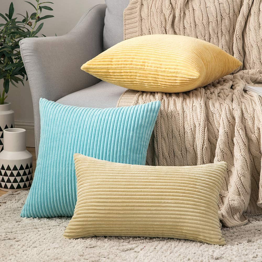 Miulee Pack of 2 Fall Corduroy Soft Soild Fall Decorative Square Throw Pillow x 