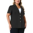 thumbnail image 2 of DARING DIVA Women's Plus Short Puff Sleeve Notched Lapel Blazer Jackets Black 4X, 2 of 6