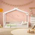 thumbnail image 1 of Tamaño doble cama de madera casa cama marco con cerca, para niños, adolescentes, niñas, niños, 1 of 5