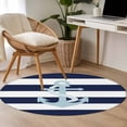 thumbnail image 5 of Navy Blue Stripe Nautical Round Rugs 4ft, Aqua Anchor Summer Coastal Non Slip Washable Rug Runner, Low Pile Indoor Floor Carpet Mat Bathroom Rugs for Living Room, Bedroom, Kids Room, 5 of 9