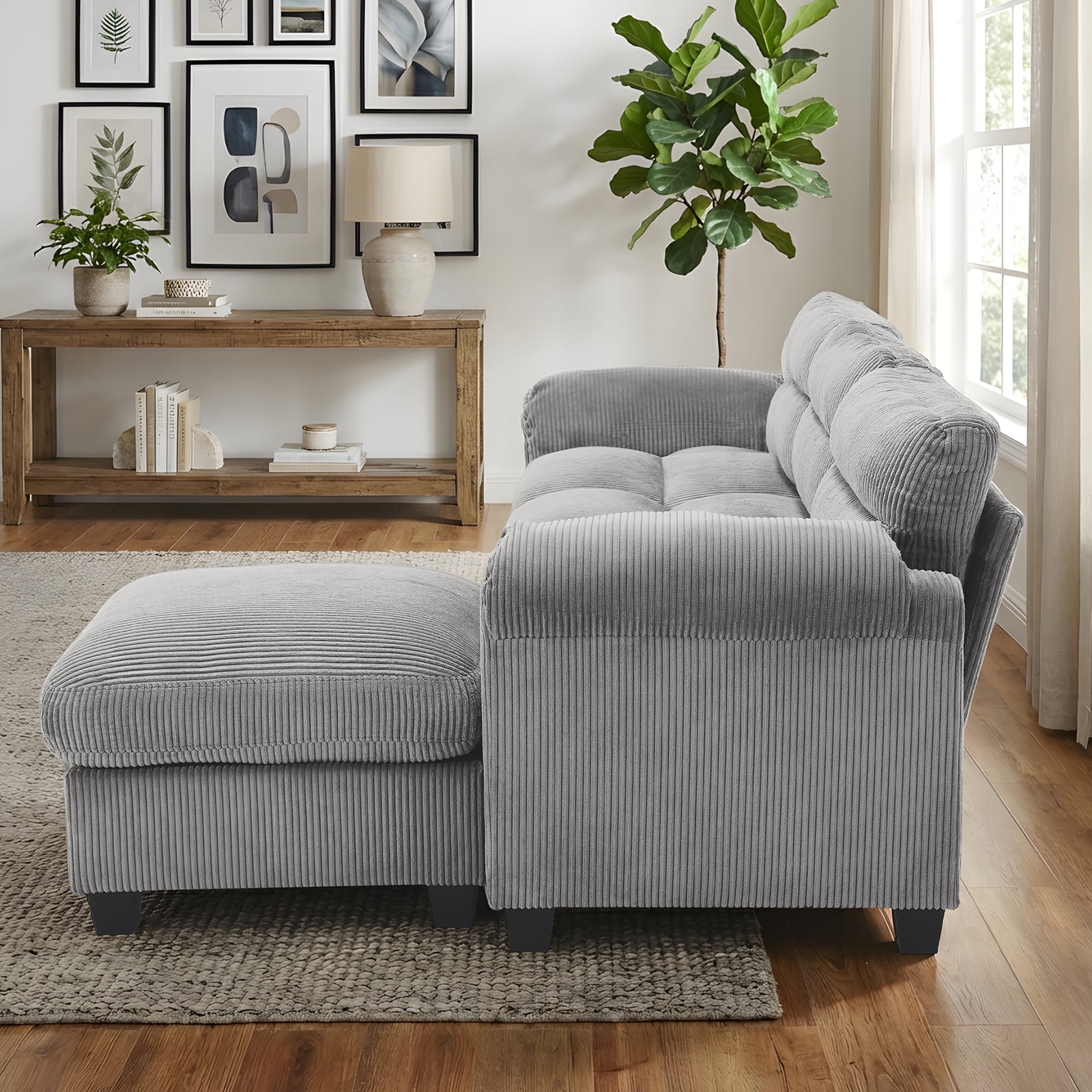Bonzy Home Modular Sectional Sofa With Ottoman, Ultra‑Comfort Seating – Configurable for Living Room & Family Room; Gray
