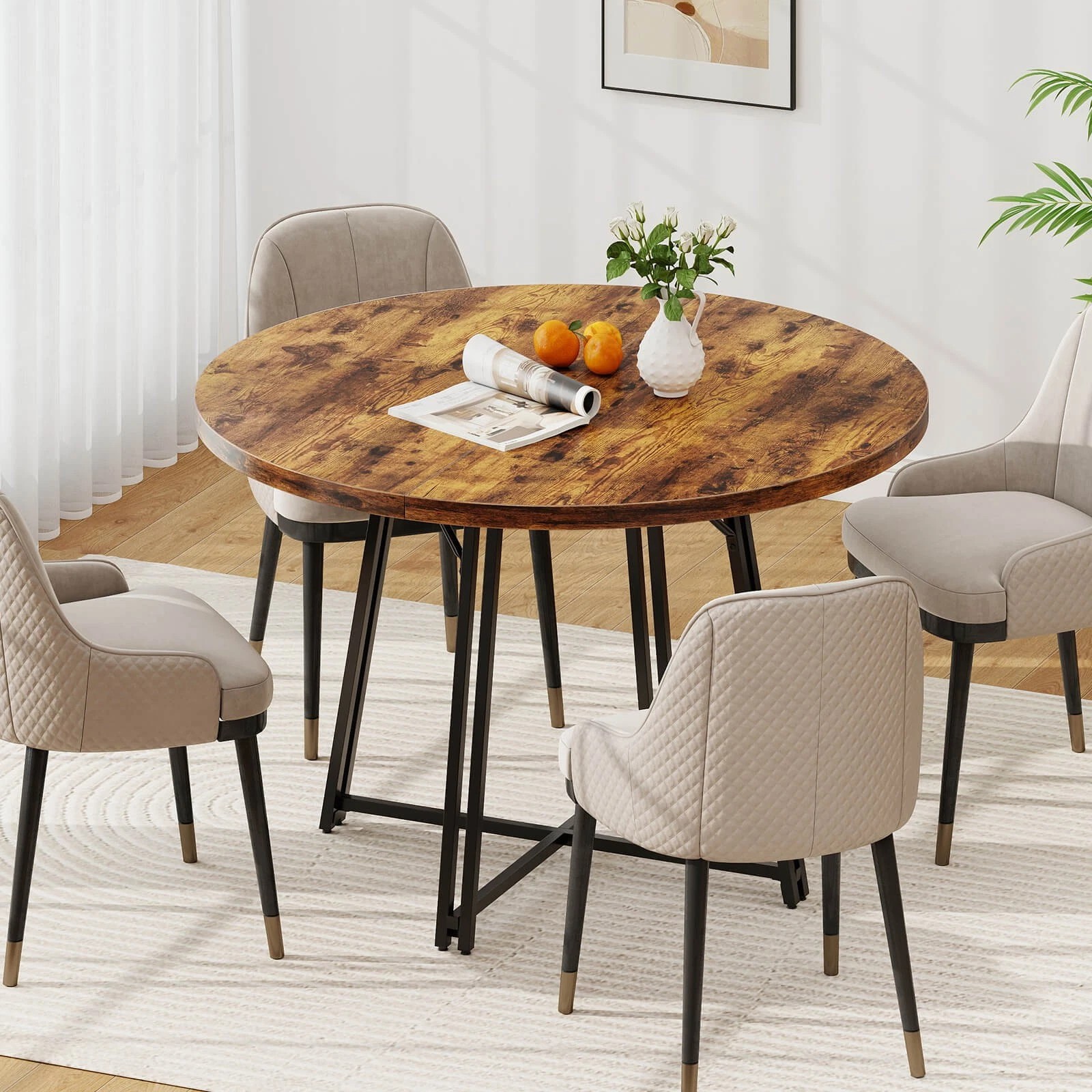 Auranook 47 Inch Dining Table w/8 Metal Supporting Legs & Cross Base for Dining Room