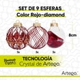 thumbnail image 2 of Esferas para árbol de navidad Artego de 8 cm de diámetro paq 9 esferas de plástico Rojo Diamond * Línea Handmade acabado crystal pintadas a mano 3 estilos, para colgar Christmas ornaments, 2 of 7