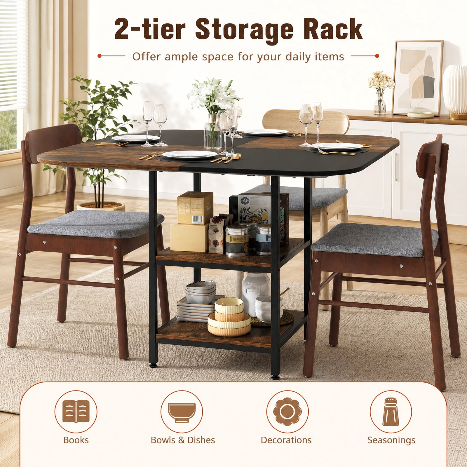Furnibear 47.5 inch Modern Dining Table Square Kitchen Table with Mix-colored Tabletop for Kitchen Dining Room Breakfast Nook Small, Rustic Brown