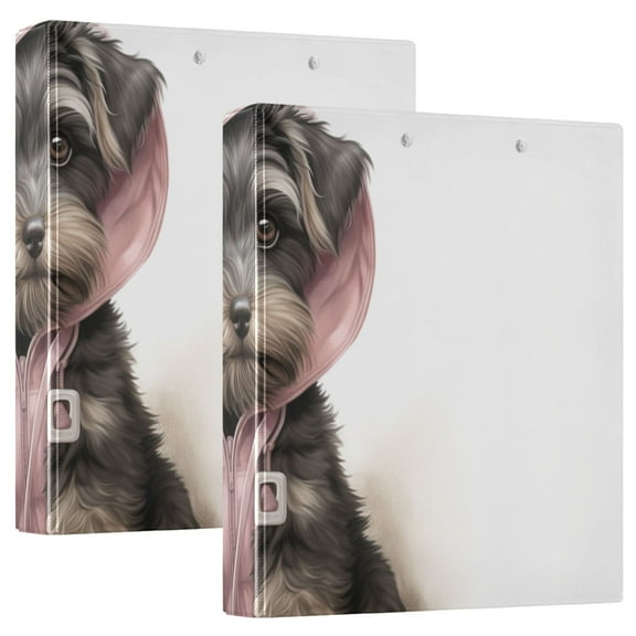 Dog Hoodie Pink File Folder 3 Ring Binders 1.5 inch Hardcover File Folders with Interior Pockets A4 Size Organizer for School Office Hospital Set of 2