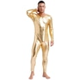 thumbnail image 2 of YONGHS Men's One Piece Shiny Metallic Patent Leather Jumpsuit Zentai Slim Fit Unitard Bodysuit Gold L, 2 of 5
