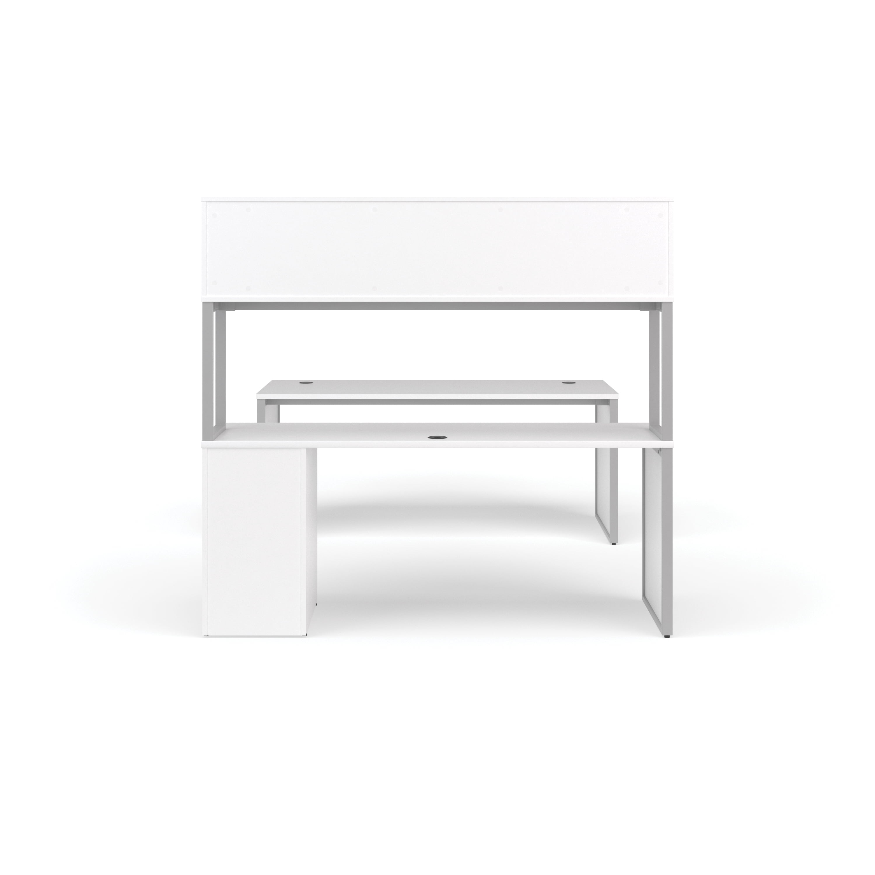 OFM Fulcrum Series Office Furniture Set, 72" Table Desk, 72" Credenza, Lateral 3-drawer Filing Cabinet, Hutch, Leg Panels, in Mahogany
