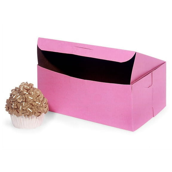 Pack Of 200, 8 X 4 X 4" Solid Pink Bakery Boxes 1-Piece Lock Corner Box For Cakes, Pies, Cupcakes Made In USA