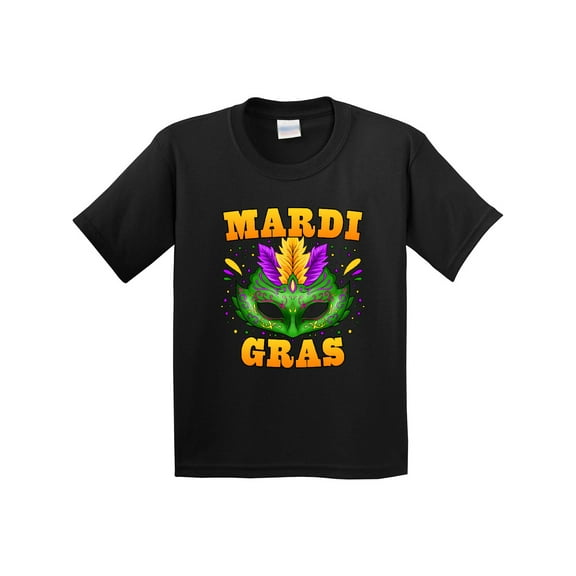 Inktastic Mardi Gras with Green Masquerade Mask Youth T-Shirt