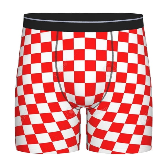 Red Checkerboard Pattern Boxer Briefs Novelty Underwear With Fly Underwear For Men