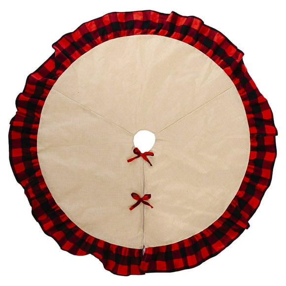 Hweilai Christmas decorations plaid wrapped linen tree skirt high quality plaid Christmas tree stockings apron rad