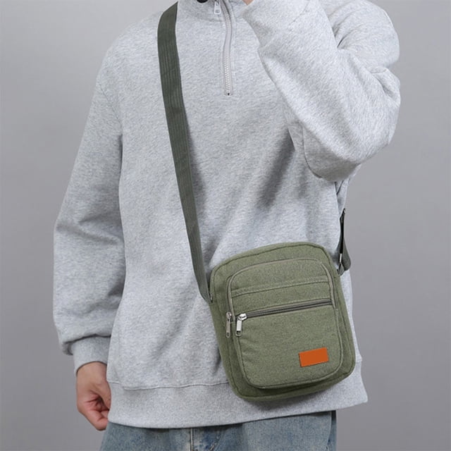 Bolsa de pecho cruzada para hombres | Mochila mensajera impermeable de lona al hombro – Correa ajustable de varios compartimentos, ligera y ajustable | Caqui, verde, marrón, negro, 8,3x7,1x2,4