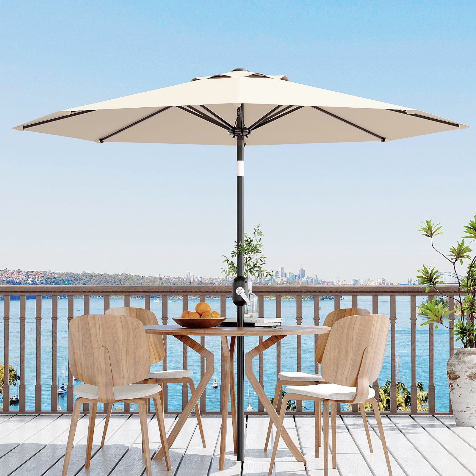 9FT Patio Umbrella Outdoor, Table Umbrella with Push Button Tilt and Crank, 8 Sturdy Ribs UV Protection Waterproof for Garden, Pool, Market, Deck