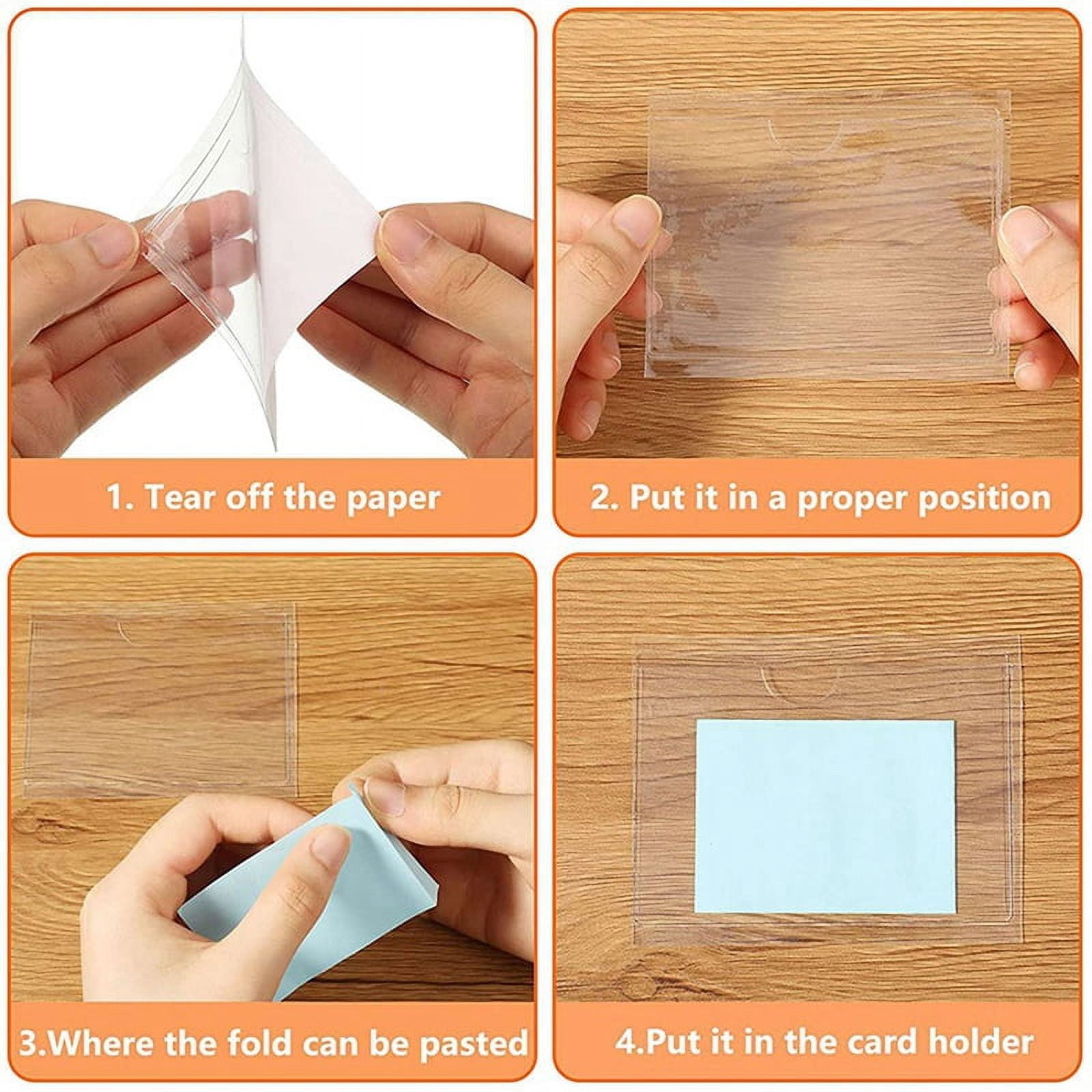 144Pcs Self-Adhesive Label Card Holder Index Pockets Holder 6X8.5cm Clear Plastic Card Holder Adhesive Label Holder