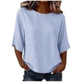 thumbnail image 2 of Neewe Women's Summer Casual Crewneck Half Sleeve T-Shirts Plain Loose Fit Cotton Linen Basic Tops Tees Blouses, 2 of 8