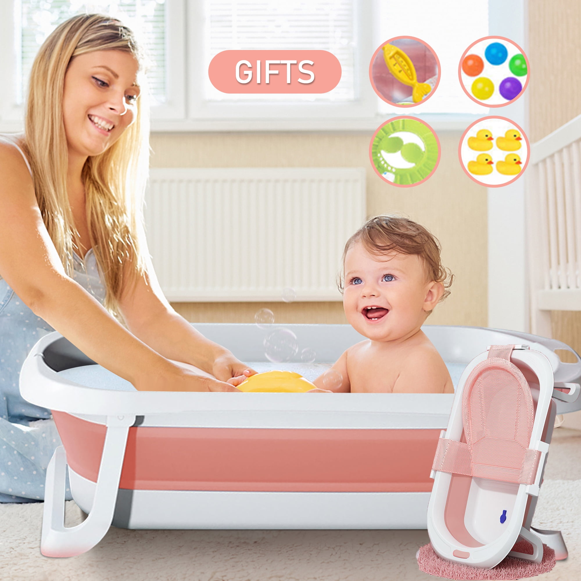 NonSlip Folding Baby Bathtub, Portable Infant Travel Bathtub Washing