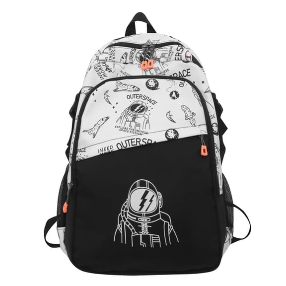 Space Astronaut Backpack Bookbag for Boys Girls, 18 In Rocket Laptop Bag With Adjustable Strap High College Book Bag Hiking Camping Daypack-White