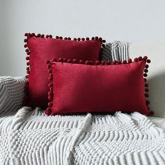 Nvzi Square Throw Pillow Cover with Velvet Soft Solid Decorative Cushion Cover for Couch Bedroom Car, 1 Piece (Red, 18"x18")