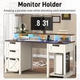 thumbnail image 6 of Blotout 59" Farmhouse Computer Desk with 4 File Drawer & Power Outlet & Led Lights, Rustic Wood Home Office Desk with Long Monitor Stand, Computer Writing Desk, White, 6 of 10